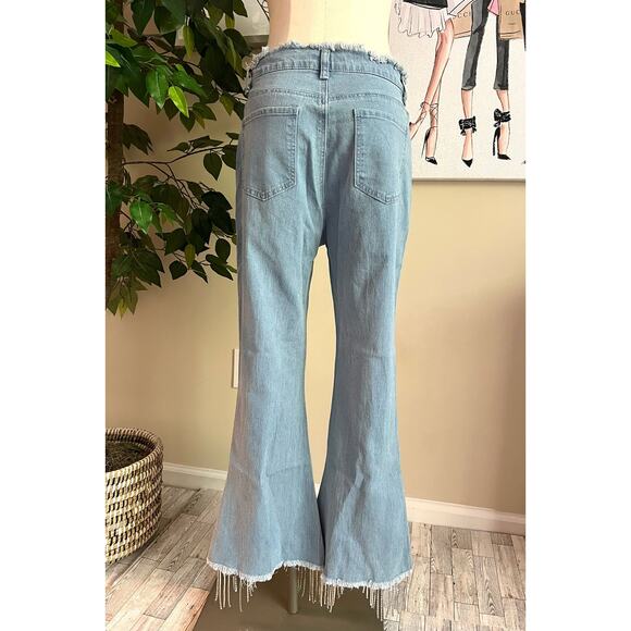 Banjul Dressy Y2K Jewel Fringe High Rise Flare Leg Denim Jeans Size Large - Picture 8 of 9
